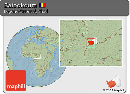 Savanna Style Location Map of Baibokoum, highlighted parent region, hill shading