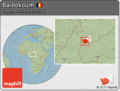 Savanna Style Location Map of Baibokoum, highlighted parent region, hill shading