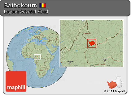 Savanna Style Location Map of Baibokoum, hill shading