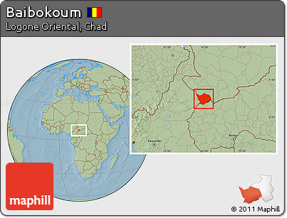 Savanna Style Location Map of Baibokoum, hill shading