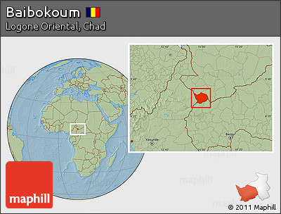 Savanna Style Location Map of Baibokoum, hill shading