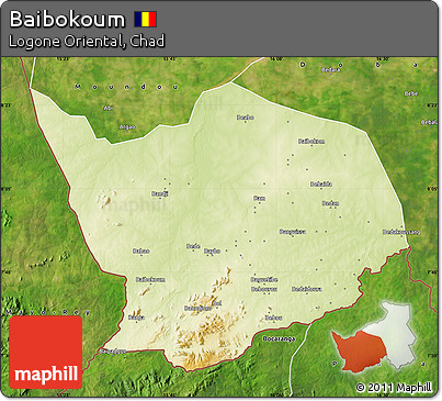 Physical Map of Baibokoum, satellite outside