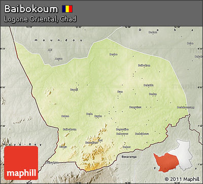 Physical Map of Baibokoum, semi-desaturated