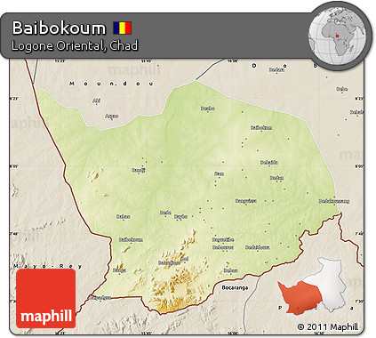 Physical Map of Baibokoum, shaded relief outside