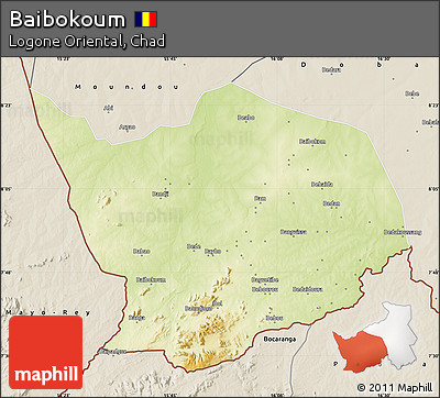 Physical Map of Baibokoum, shaded relief outside