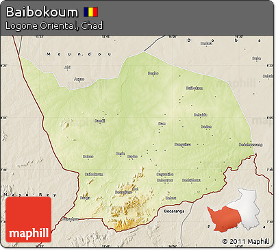 Physical Map of Baibokoum, shaded relief outside