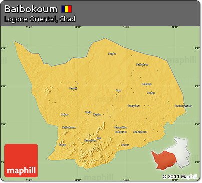 Savanna Style Map of Baibokoum, single color outside