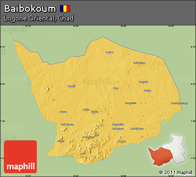 Savanna Style Map of Baibokoum, single color outside