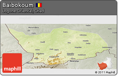 Physical Panoramic Map of Baibokoum, semi-desaturated