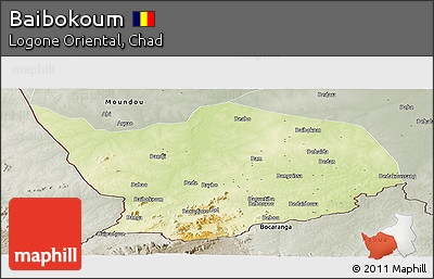 Physical Panoramic Map of Baibokoum, semi-desaturated