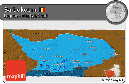 Political Panoramic Map of Baibokoum, darken