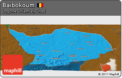 Political Panoramic Map of Baibokoum, darken