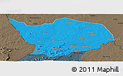 Political Panoramic Map of Baibokoum, darken, semi-desaturated