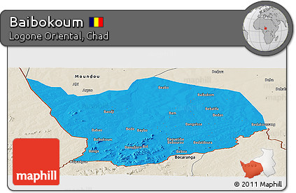 Political Panoramic Map of Baibokoum, shaded relief outside