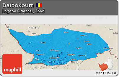 Political Panoramic Map of Baibokoum, shaded relief outside