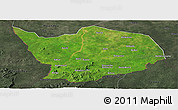 Satellite Panoramic Map of Baibokoum, darken, semi-desaturated