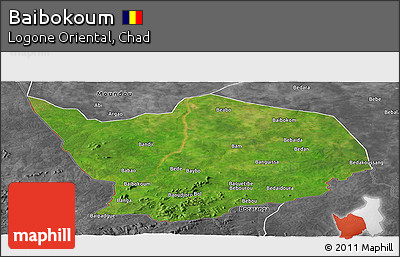 Satellite Panoramic Map of Baibokoum, desaturated