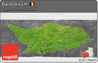 Satellite Panoramic Map of Baibokoum, desaturated