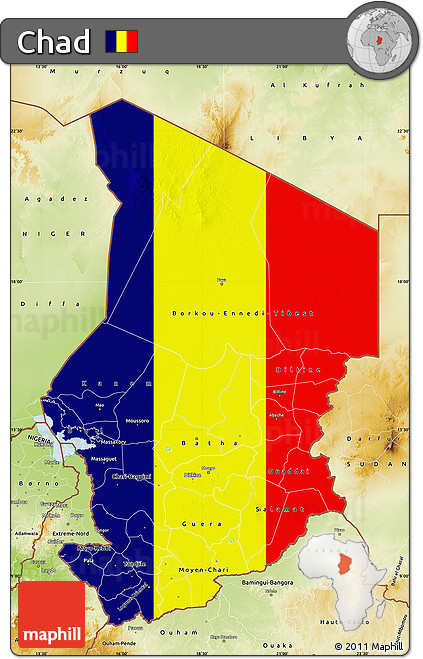Flag Map of Chad, physical outside