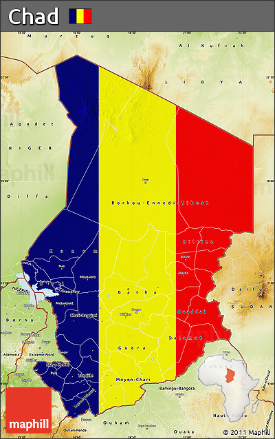 Flag Map of Chad, physical outside