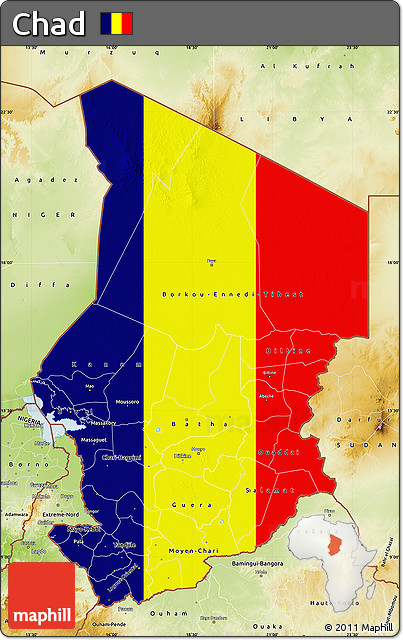 Flag Map of Chad, physical outside