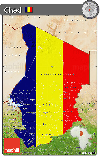 Flag Map of Chad, satellite outside