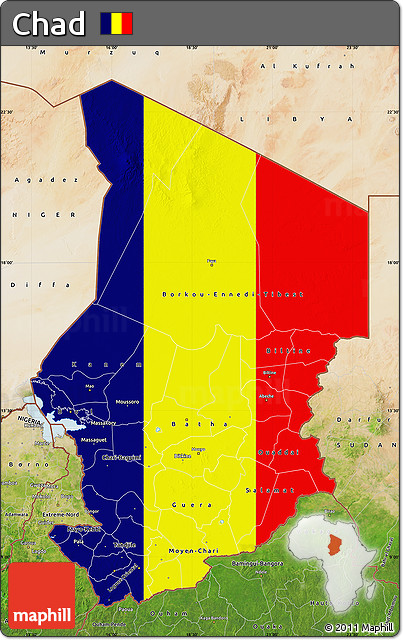 Flag Map of Chad, satellite outside