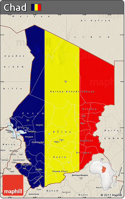 Flag Map of Chad, shaded relief outside