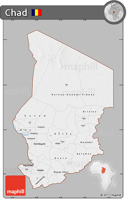 Gray Map of Chad, single color outside