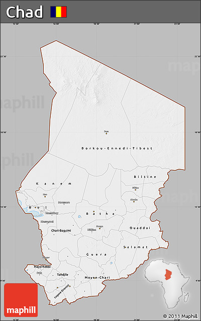 Gray Map of Chad, single color outside