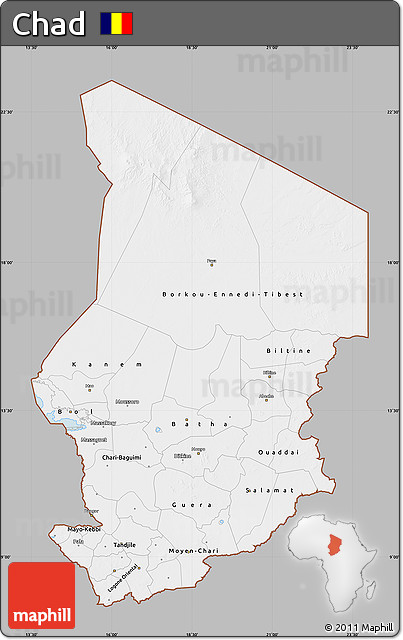 Gray Map of Chad, single color outside