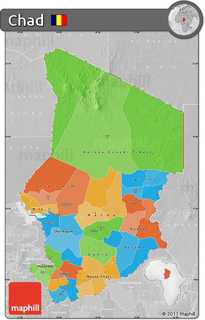 Political Map of Chad, lighten, desaturated