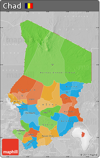 Political Map of Chad, lighten, desaturated