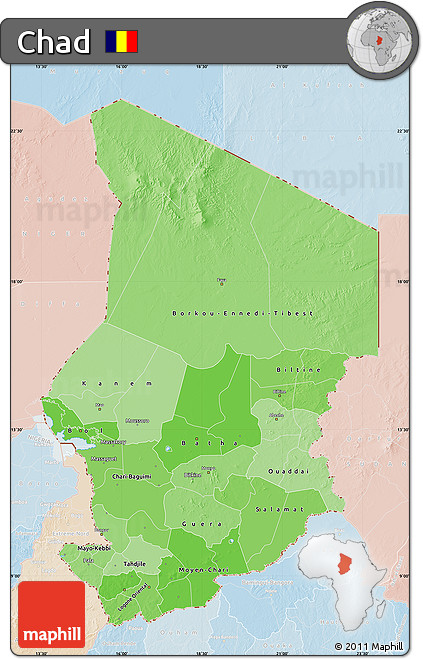 Political Shades Map of Chad, lighten