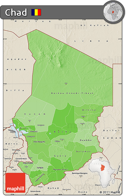 Political Shades Map of Chad, shaded relief outside