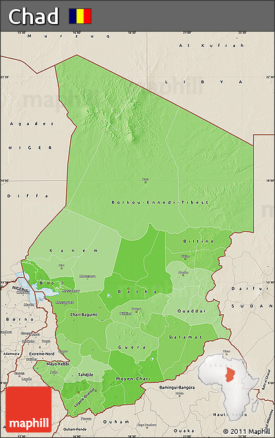 Political Shades Map of Chad, shaded relief outside