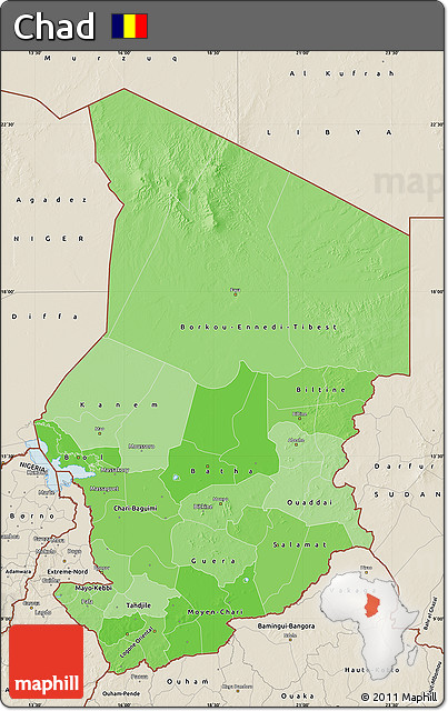 Political Shades Map of Chad, shaded relief outside