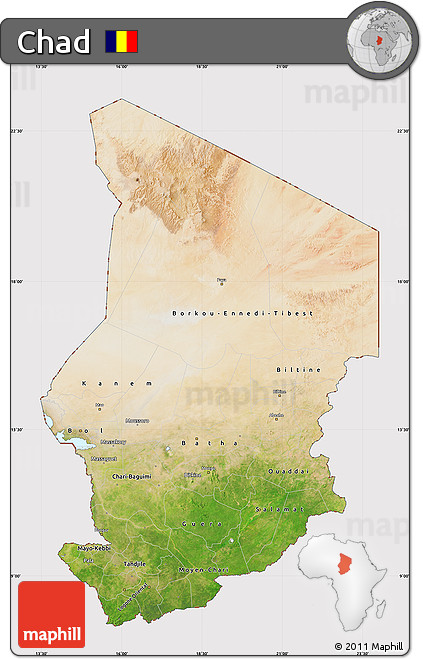 Satellite Map of Chad, cropped outside