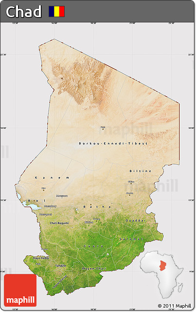 Satellite Map of Chad, cropped outside