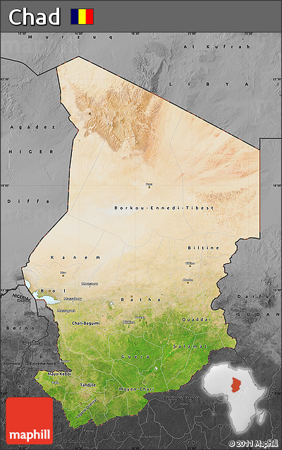 Satellite Map of Chad, darken, desaturated