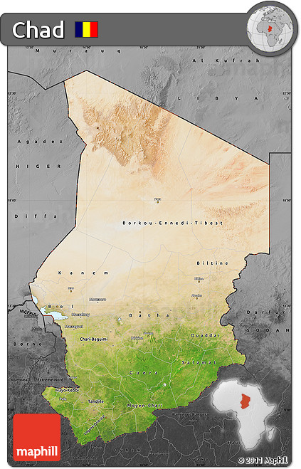 Satellite Map of Chad, darken, desaturated