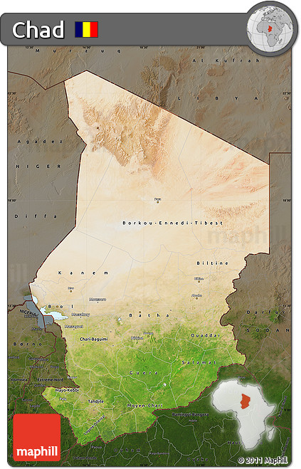 Satellite Map of Chad, darken