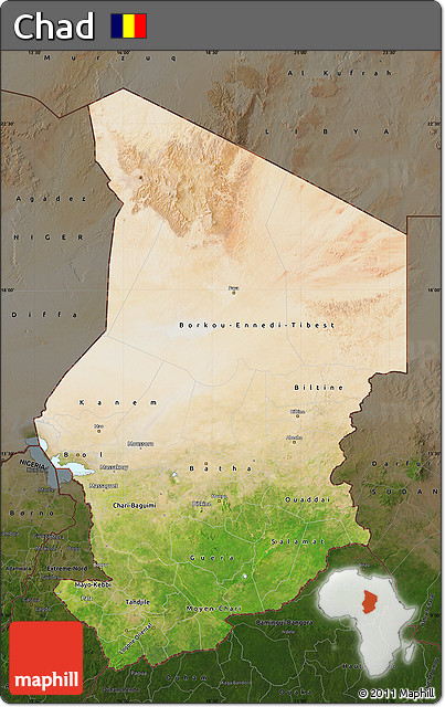 Satellite Map of Chad, darken