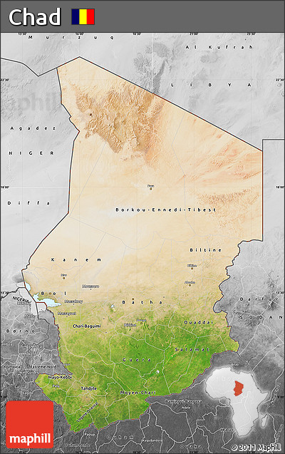 Satellite Map of Chad, desaturated