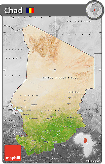 Satellite Map of Chad, desaturated