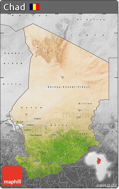 Satellite Map of Chad, desaturated