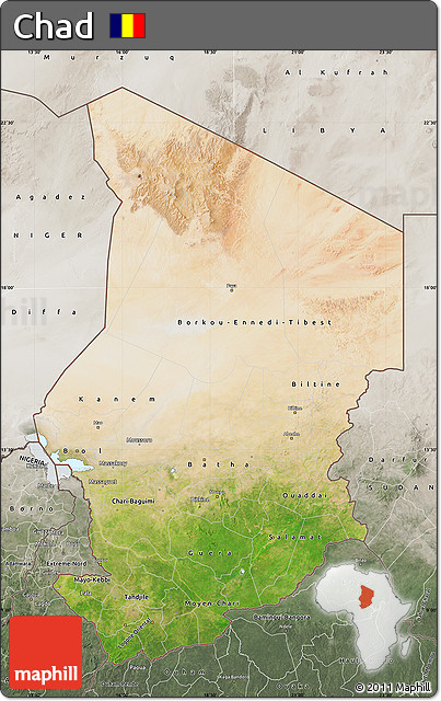 Satellite Map of Chad, semi-desaturated