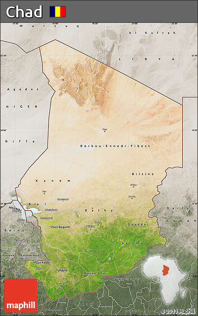 Satellite Map of Chad, semi-desaturated