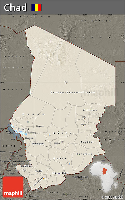 Shaded Relief Map of Chad, darken
