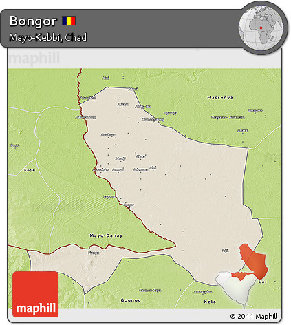 Shaded Relief 3D Map of Bongor, physical outside